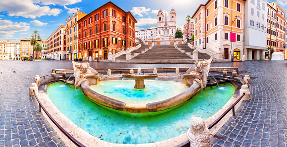 Fountain of the Boat in front of the Spanish Steps, Rome, Italy.