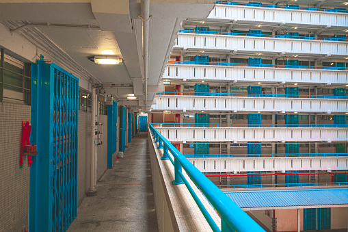 Corridor in public housing estate, Hong Kong