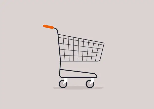 Vector illustration of An empty supermarket cart in a side view