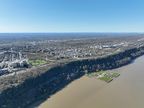 Aerial view of Hudson River and New Jersey with blue sky