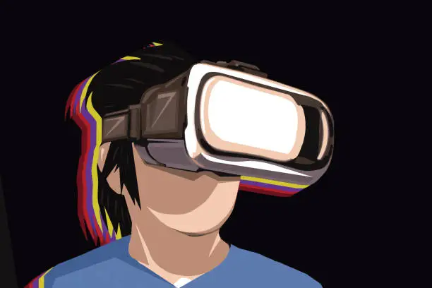 Vector illustration of Portrait of a boy with VR headset