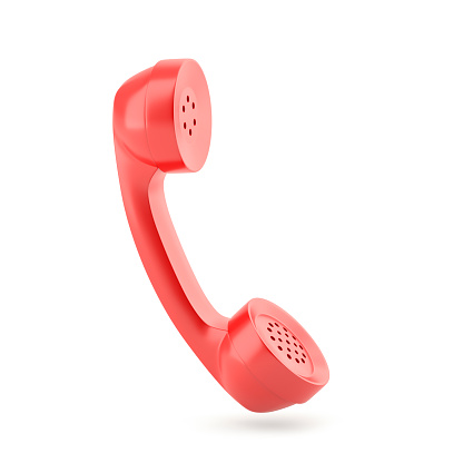 Red  60s rotary dial phone on white, isolated with clipping path