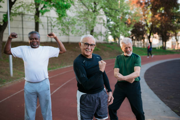 istock Small diverse group of elderly man hanging out outdoors 1399420604