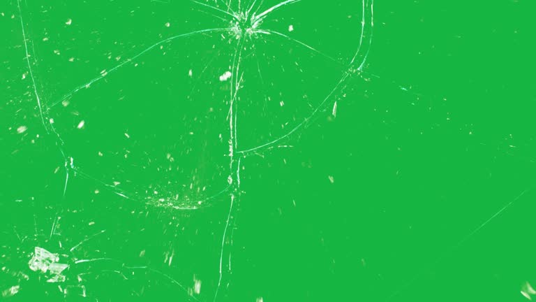 Glass Break and Shattered on the Middle isolated on Green Screen Background 4K video Element