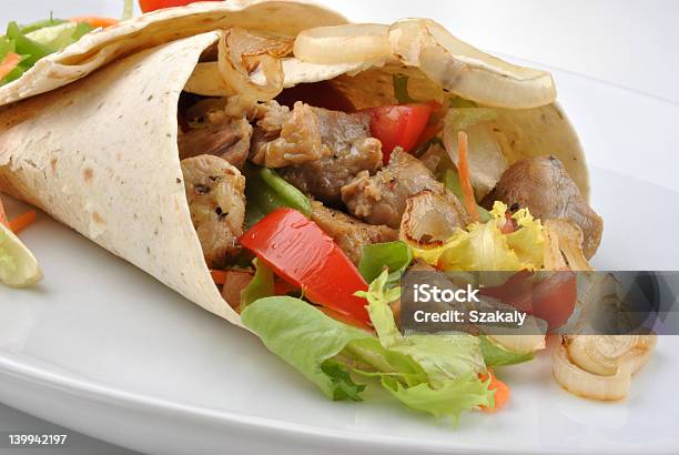 Wrap With Grilled Pork And Some Vegetable Stock Photo - Download Image Now - Rolled Up, Tortilla - Flatbread, American Culture