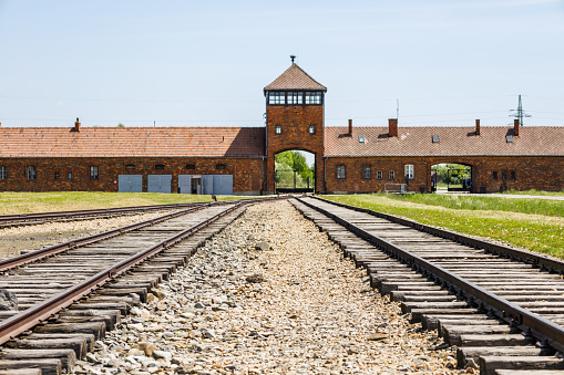 Auschwitz-Birkenau concentration camp. Holocaust memorial. Oswiecim, Poland, 16 May 2022.