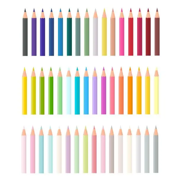 Vector illustration of Collection of colored pencils.
 Graphics. Vector. Drawing. Tree.