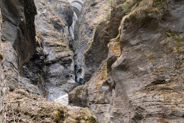 Zillis, Grison, Switzerland, April 12, 2022 Popular Viamala canyon built by the rhine river in millions of years in the massive alps