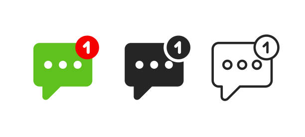 ilustraciones, imágenes clip art, dibujos animados e iconos de stock de iconos de línea plana de color de burbuja de chat de notificación - exclamation point speech speech bubble green
