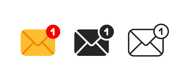 Set of notification mail vector icons. Color, flat, editable line stroke.