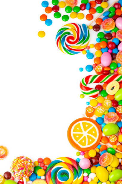 istock Colorful lollipops and different colorful round candy. Top view. 1399429212