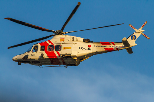 Valencia, SPAIN - May 11 2022 Spanish maritime rescue helicopter called \