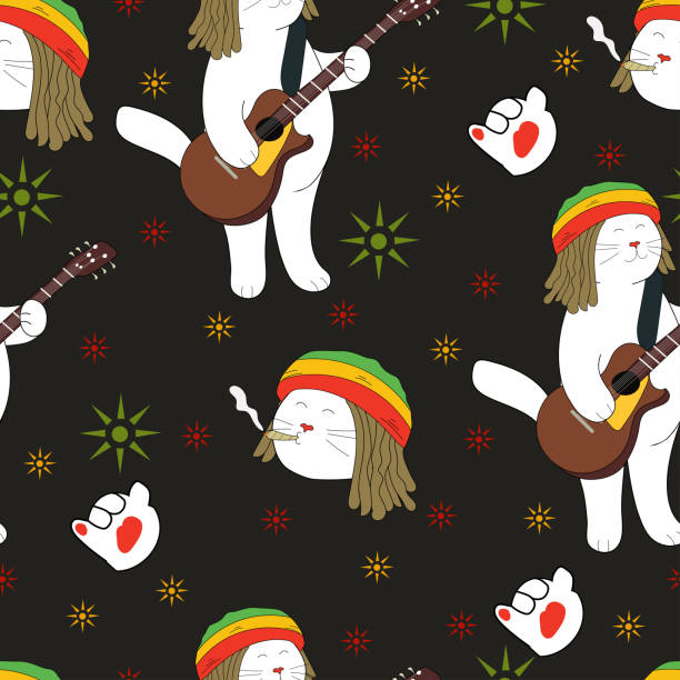 bezszwowy wzór kota reggae - ragga stock illustrations