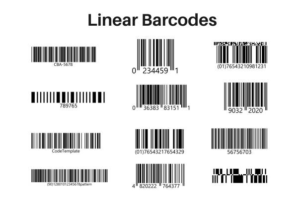 naklejki z kodem na izolowanym tle. przykładowy kod - coding qr code two dimensional shape bar code stock illustrations