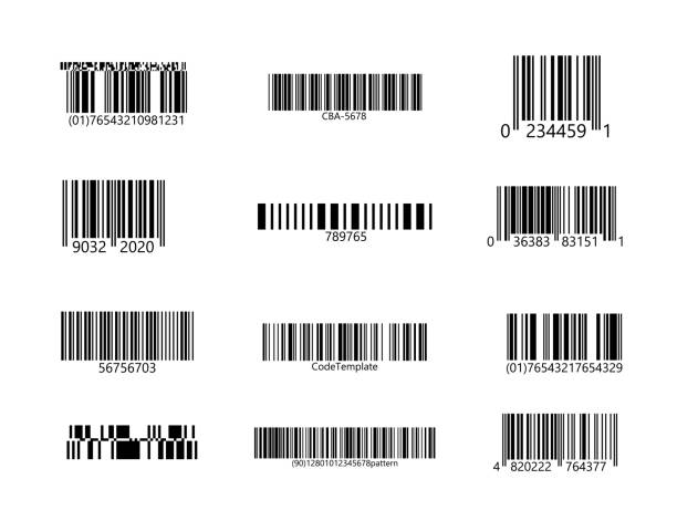 naklejki z kodem na izolowanym tle. przykładowy kod - coding qr code two dimensional shape bar code stock illustrations