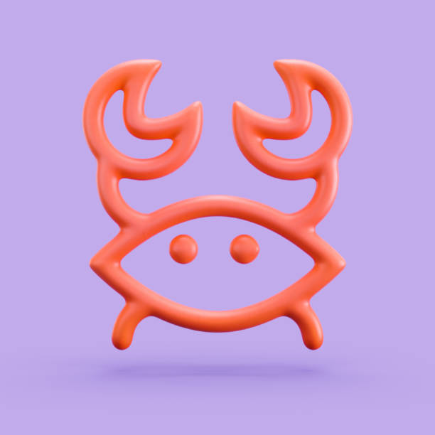 3d red crab from plasticine isolated on blue background. clay toy icon concept, 3d illustration render, clipping path