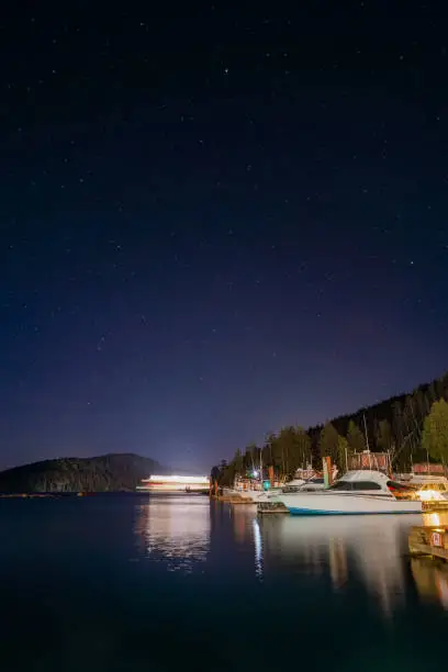 Cruiseship Sailed by Discovery Passage/Brown's Bay of Campbell River, Vancouver Island, BC, Canada at night