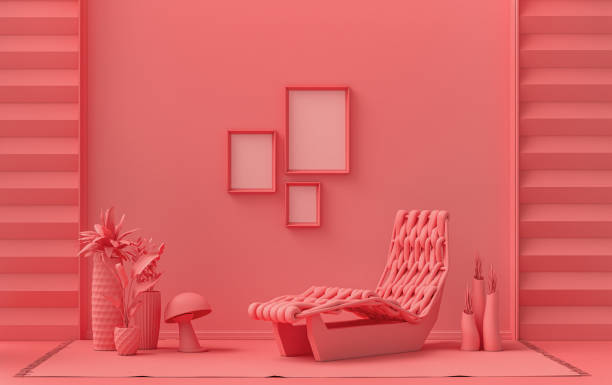 istock Gallery wall with three frames, in single light pink room with a meditation bed 1399435831