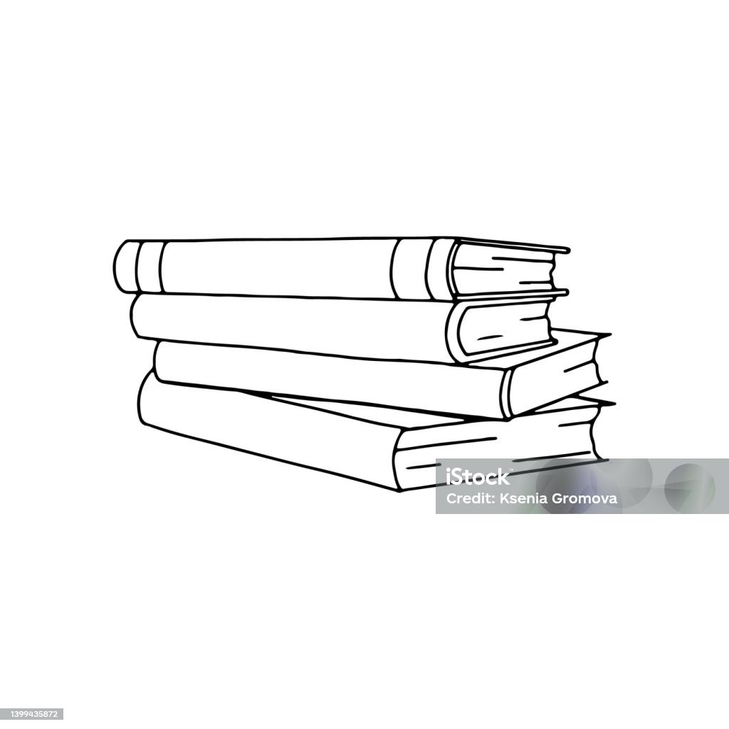 Book Stack Line Design Stack Of Book Line Illustration Vector Stock Illustration - Download ...