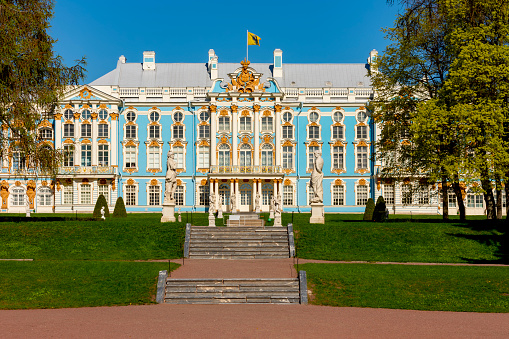 Saint Petersburg, Russia - May 2022: Catherine palace in Tsarskoe Selo (Pushkin)