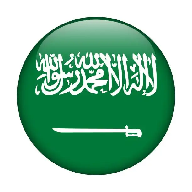 Vector illustration of Saudi Arabia National flag. Vector icon. Glass button for web, app, ui. Glossy banner.