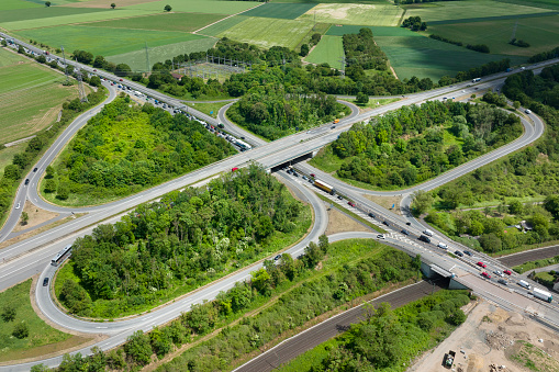 Aerial view of a large highway interchange