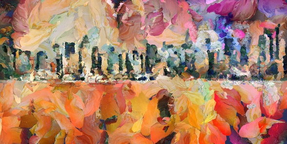Oil painting. New York cityscape. 3D rendering
