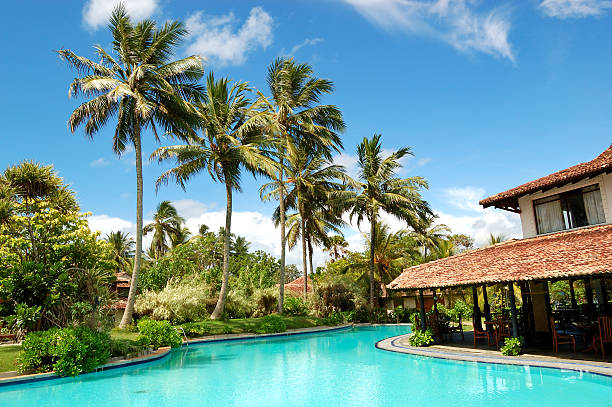 The restaurant at swimming pool, Bentota, Sri Lanka stock photo