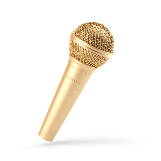 Golden microphone on white background stock photo