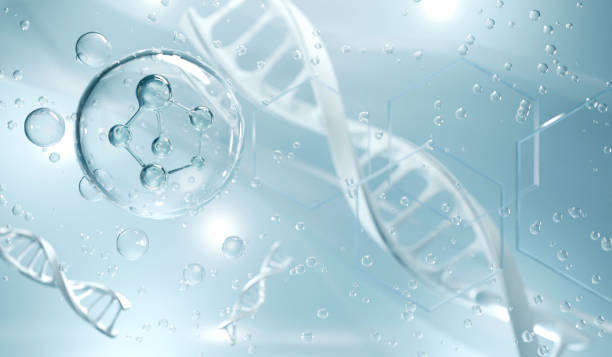 istock Realistic molecules background. Science illustration of a cream molecule. Hyaluronic acid skin solutions advertising, 1399446368