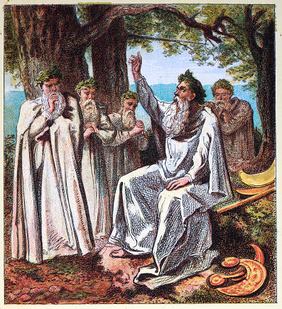 Vintage illustration, Council of Druids, Pagan, Celtic religion, Ancient British History