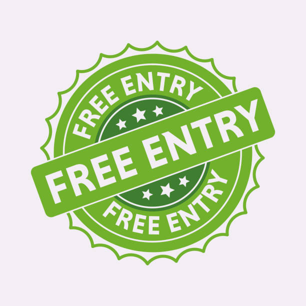 istock Free entry rubber stamp isolated on white background. Grunge round seal with text, ink texture and splatter and blots 1399450365
