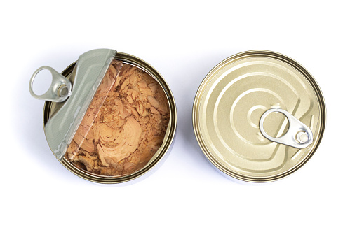 Open and closed tuna cans, Isolated on white
