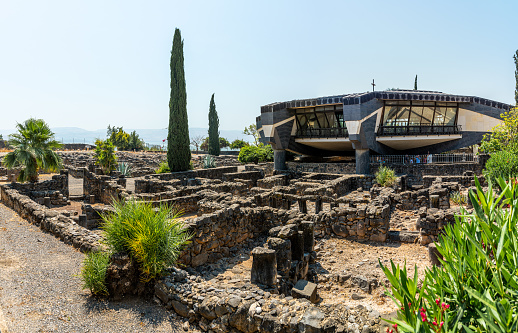 Archaeological ruin of ancient Roman city Pompeii, was destroyed by eruption of Vesuvius, volcano nearby city in Pompeii, Campania region, Italy.