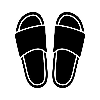 Flip flops icon. Summer beach slippers. Black silhouette. Top view in front. Vector simple flat graphic illustration. Isolated object on a white background. Isolate.