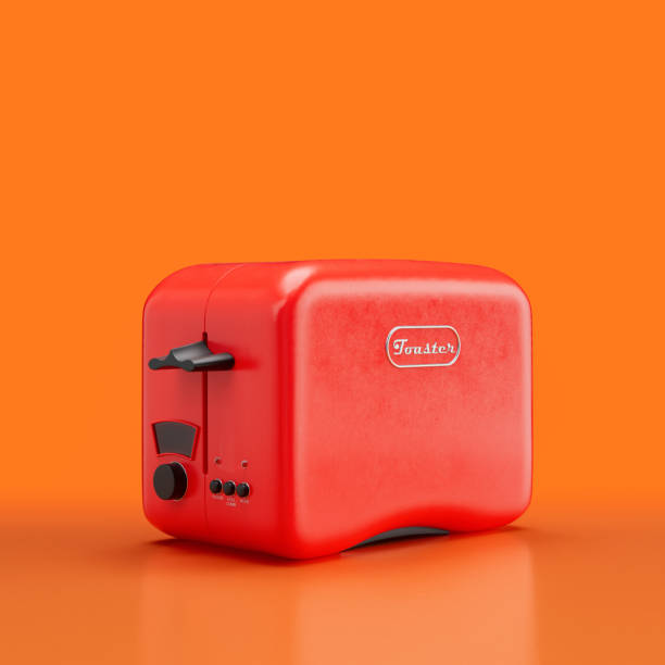 istock Retro toaster, vintage kitchen appliance side view, 3d rendering 1399465085