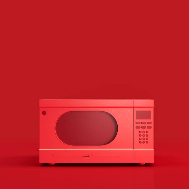 istock Monochrome Vintage microwave, retro kitchen appliance front view, 3d rendering 1399466107