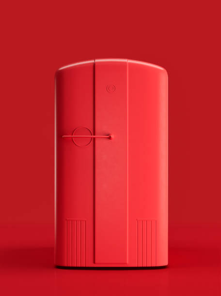 Monochrome Vintage refrigerator, retro kitchen appliance front view, 3d rendering