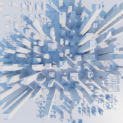 Clean, modern white city with skyscrapers. Abstract concept. Digital 3D rendering.