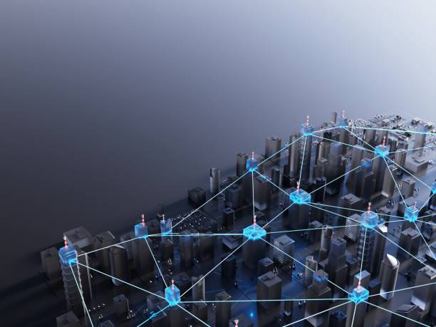 istock Modern, futuristic smart city. Internet, decentralized networks concept. Abstract background. Digital 3D rendering. 1399469422