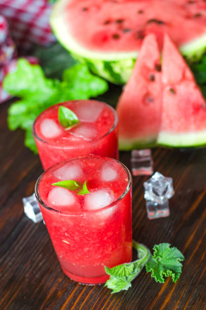 istock Fresh summer watermelon lemonade in glass glasses. 1399471192