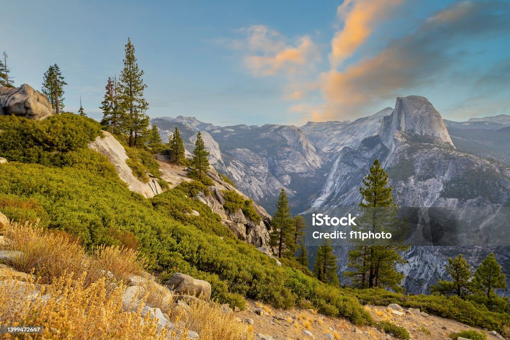 Landscape of Yosemite National Park in USA , au, Landscape of Yosemite National Park in USA in autumn Half Dome Stock Photo