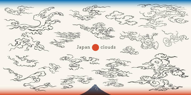 Ukiyo-e touch cloud and haze design set Ukiyo-e touch cloud and haze design set.It is vector data that is easy to edit. nihonga stock illustrations