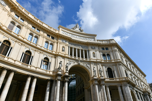 Naples, Italy - Aug 17, 2021: Galleria Umberto I, a public shopping gallery in Naples, Italy. Built between 1887–1890