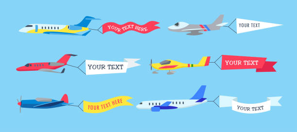 самолеты в небе с баннерами для текстовых мультяшных иллюстраций - animated flag stock illustrations