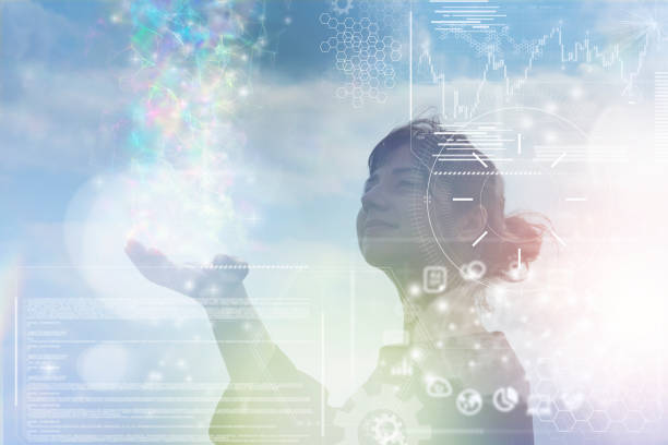 CG composite photo with the image of a person and a network