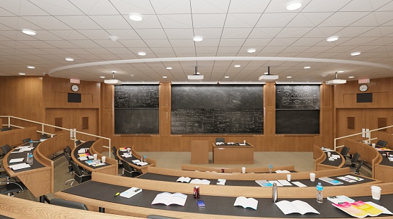 3D illustration empty classroom university or collage back to school