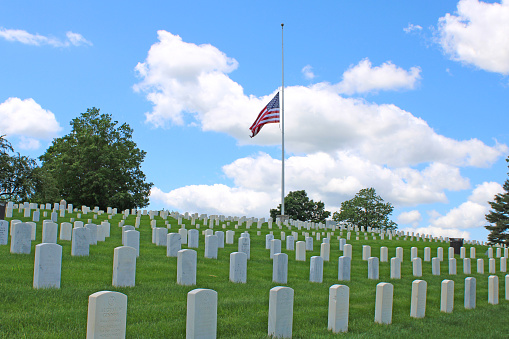 Mill Springs Battlefield National Monument & Cemetery in Kentucky, USA - This was the site of the first major victory for the Union Army during the Civil War - American Flag flown at half-mast