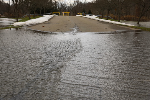 Snow melt and rain causing a flood at Ellison Park in Rochester, NY during late February