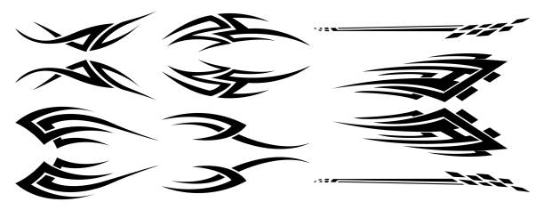 Tribal style car and vehicle graphics Tribal style car and vehicle graphics, decals set in vector format tribal tattoo vector stock illustrations